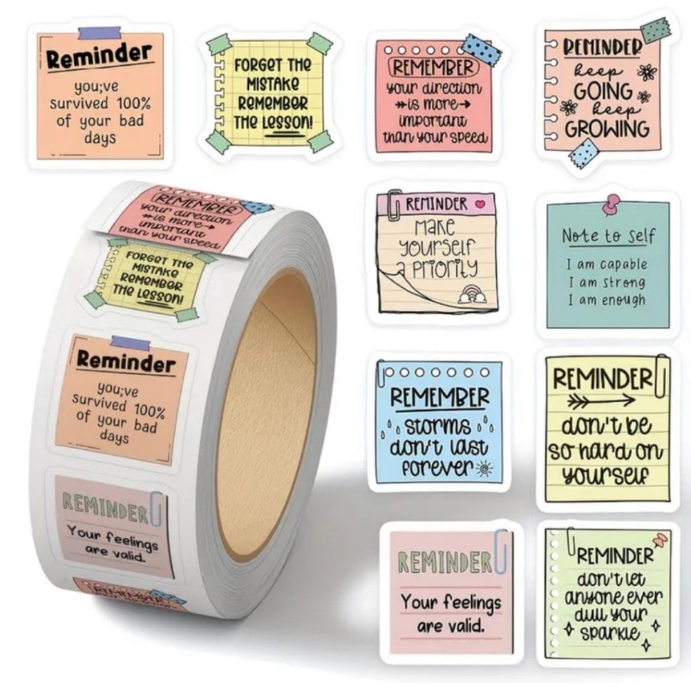 Motivational Reminder Sticker Roll - Pastel Notes Set of 100